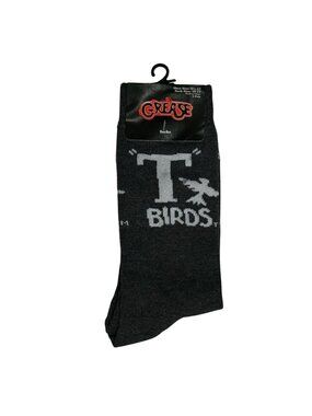 Grease T Birds Crew Socks Black Gray Mens 6-12 Movie Logo New